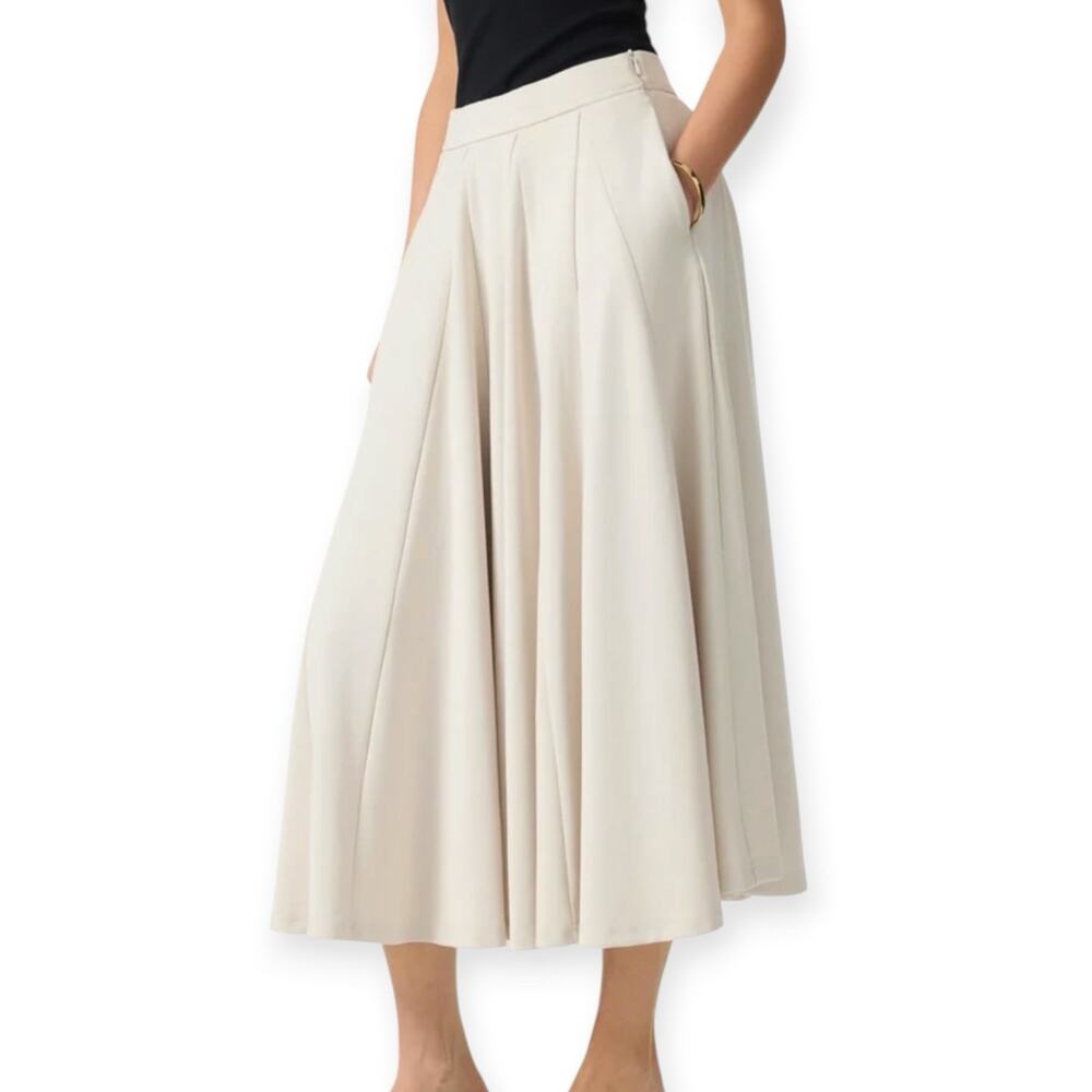 NWT OGL Sandwashed Lyocell Blend Volume Skirt Size Medium Fog Beige Pockets - Picture 2 of 9